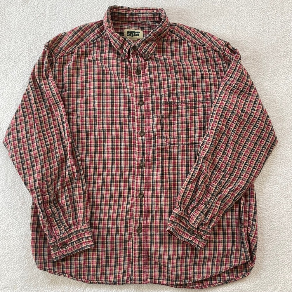 Vintage Saf T Bak Shirt Mens Large Red Plaid Flannel Cotton Long Sleeve Pocket